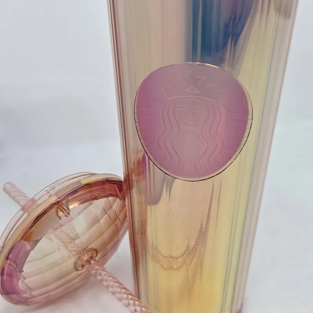 Starbucks Tumbler 2020 Summer Rose Gold Iridescent Kaleidoscope Dome Lid‎